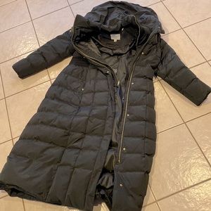 Long black winter coat with zip out lining and hood